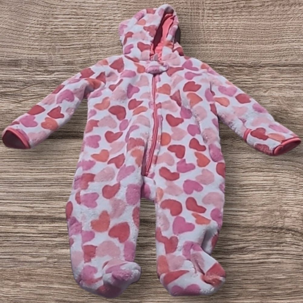 BABY GIRL'S CUTIE PIE FLEECE HOODED HEART JUMPSUIT